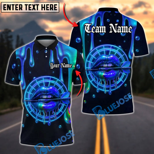 BlueJose Darts Neon Lips Dripping Dartboard Glow Personalized Name, Team Name Unisex Shirt (4 Colors)