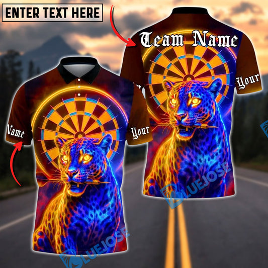 BlueJose Darts Neon Panther Dartboard Eyes Personalized Name, Team Name Unisex Shirt (4 Colors)