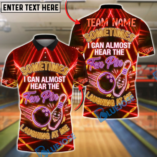 BlueJose Bowling Ten Pin Laugh Neon Design Customized Name, Team Name 3D Shirt (4 Colors)