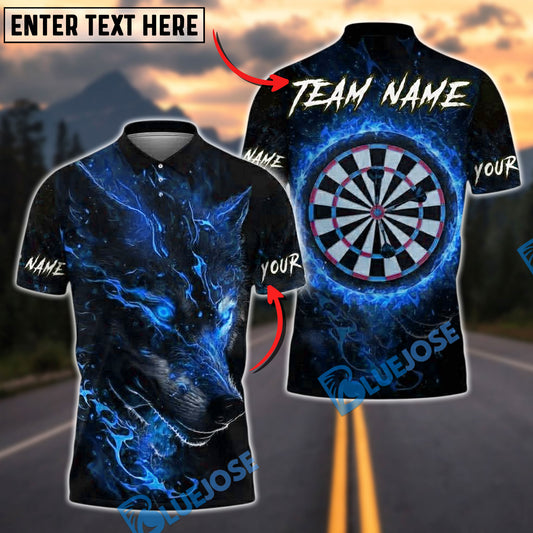 BlueJose Darts Wolf Head Fire Eye Dartboard Personalized Name, Team Name Unisex Shirt (4 Colors)