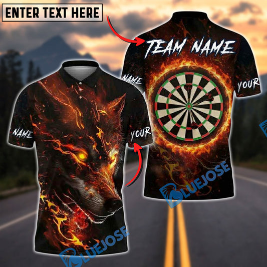BlueJose Darts Wolf Head Fire Eye Dartboard Personalized Name, Team Name Unisex Shirt (4 Colors)