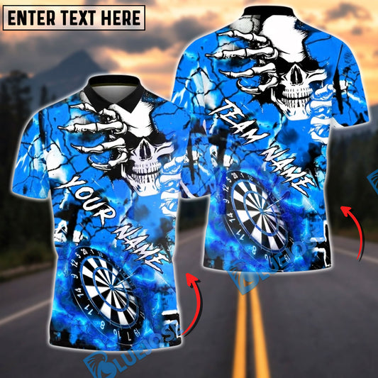 BlueJose Darts Skull Hand Lightning Dartboard Personalized Name, Team Name Unisex Shirt (4 Colors)