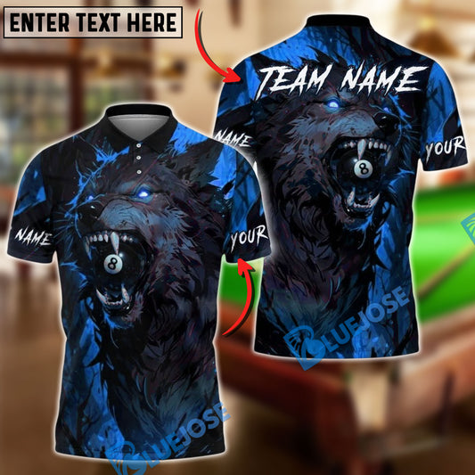 BlueJose Billiards 8 Ball Werewolf Rage Personalized Name, Team Name Unisex Shirt (4 Colors)
