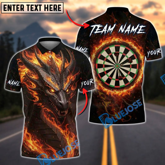 BlueJose Darts Dragon Fire Inferno Dartboard Personalized Name, Team Name Unisex Shirt (4 Colors)