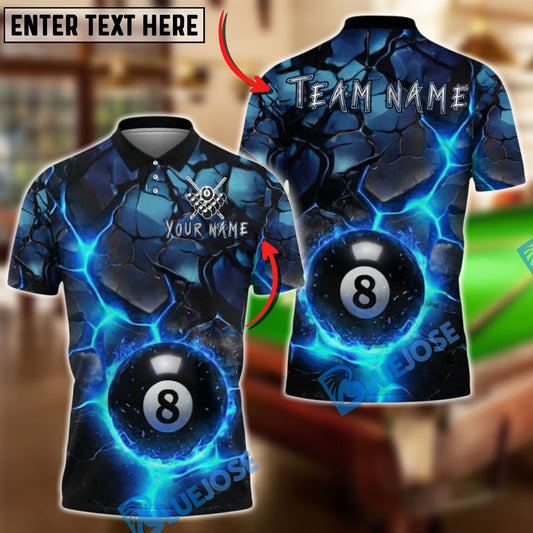 BlueJose Billiards 8 Ball Lava Cracked Fire Personalized Name, Team Name Unisex Shirt (4 Colors)