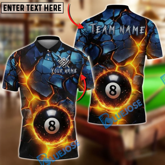 BlueJose Billiards 8 Ball Lava Cracked Fire Personalized Name, Team Name Unisex Shirt (4 Colors)