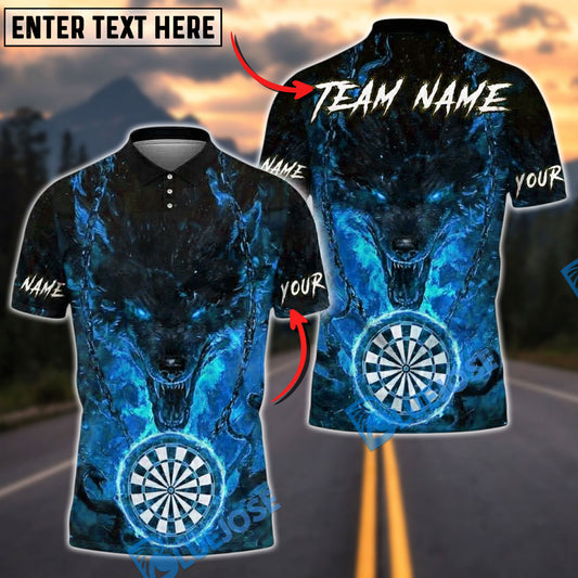 BlueJose Darts Flaming Wolf Fire Chains Dartboard Personalized Name, Team Name Unisex Shirt (4 Colors)