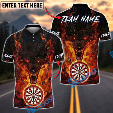 BlueJose Darts Flaming Wolf Fire Chains Dartboard Personalized Name, Team Name Unisex Shirt (4 Colors)