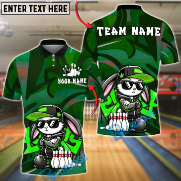 BlueJose Bowling And Pins Street Graffiti Bunny Cartoon Customized Name, Team Name 3D Shirt (4 Colors)