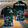 BlueJose Bowling And Pins Neon Cyber Wolf Cartoon Customized Name, Team Name 3D Shirt (4 Colors)