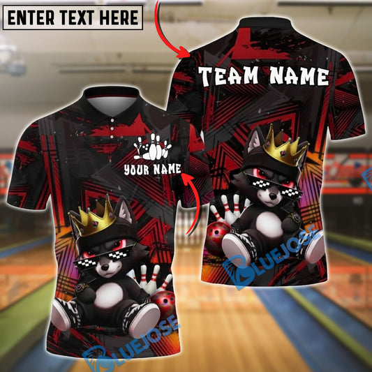 BlueJose Bowling And Pins King Wolf Cartoon Graffiti Style Customized Name, Team Name 3D Shirt (4 Colors)