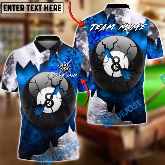 BlueJose Billiards Cracked 8 Ball Grunge Personalized Name, Team Name Unisex Shirt (4 Colors)