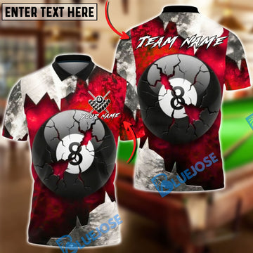 BlueJose Billiards Cracked 8 Ball Grunge Personalized Name, Team Name Unisex Shirt (4 Colors)