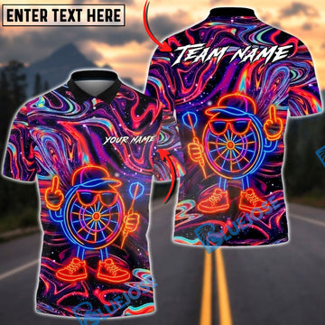 BlueJose Darts Neon Psychedelic Abstract Design Multicolor Options Personalized Name Shirt (4 Colors)