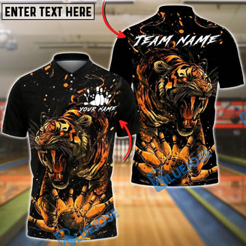 BlueJose Bowling And Pins Tiger Explosion Pins Design Customized Name, Team Name 3D Shirt (6 Colors)