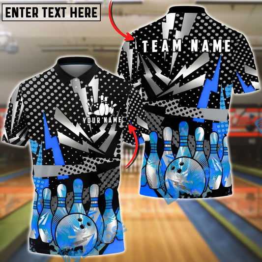 BlueJose Bowling And Pins Colorful Pins Ball Design Customized Name, Team Name 3D Shirt (4 Colors)