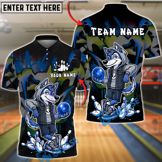 BlueJose Bowling And Pins Cool Wolf Character Camo Customized Name, Team Name 3D Shirt (4 Colors)
