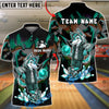 BlueJose Bowling And Pins Cool Wolf Character Camo Customized Name, Team Name 3D Shirt (4 Colors)