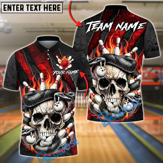 BlueJose Bowling And Pins Skull Snake Flame Pins Gothic Inferno Customized Name, Team Name 3D Shirt (4 Colors)