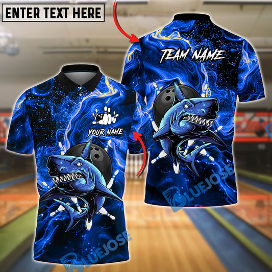 BlueJose Bowling And Pins Shark Storm Customized Name, Team Name 3D Shirt (4 Colors)