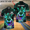 BlueJose Bowling And Pins Evil Face Neon Crown Lightning Customized Name, Team Name 3D Shirt (4 Colors)