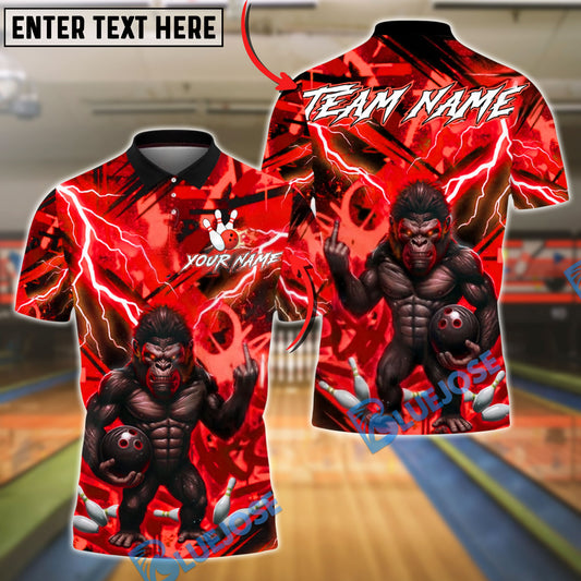 BlueJose Bowling Gorilla Lightning Strike Customized Name, Team Name 3D Shirt (4 Colors)