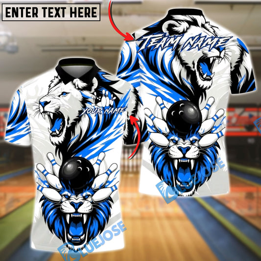 BlueJose Bowling White Lion Black Dynamic Design  Customized Name, Team Name 3D Shirt (4 Colors)