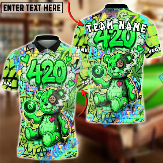 BlueJose Billiards 8-Ball 420 Bear Graffiti Rainbow Personalized Name, Team Name Unisex Shirt (4 Colors)