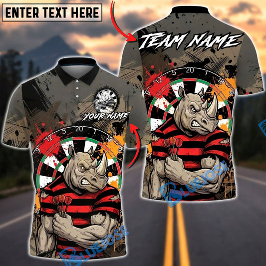 BlueJose Darts Rhino Splash Paint Multicolor Options Personalized Name Shirt (4 Colors)