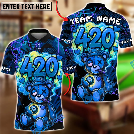 BlueJose Billiards Ball 8 420 Bear Graffiti Lightning Customized Name, Team Name 3D Shirt (4 Colors)