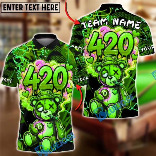 BlueJose Billiards Ball 8 420 Bear Graffiti Lightning Customized Name, Team Name 3D Shirt (4 Colors)