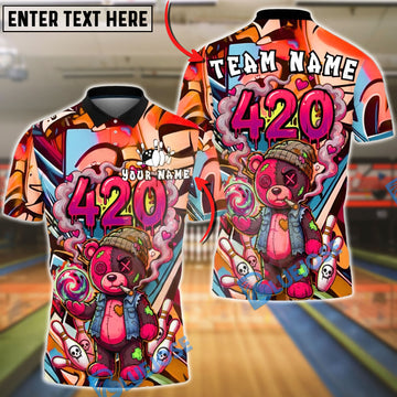 BlueJose Bowling 420 Bear High Customized Name, Team Name 3D Shirt (4 Colors)