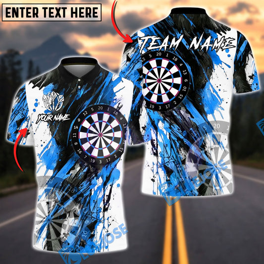 BlueJose Darts Black Abstract Dartboard Splash Customized Name, Team Name 3D Shirt (4 Colors)
