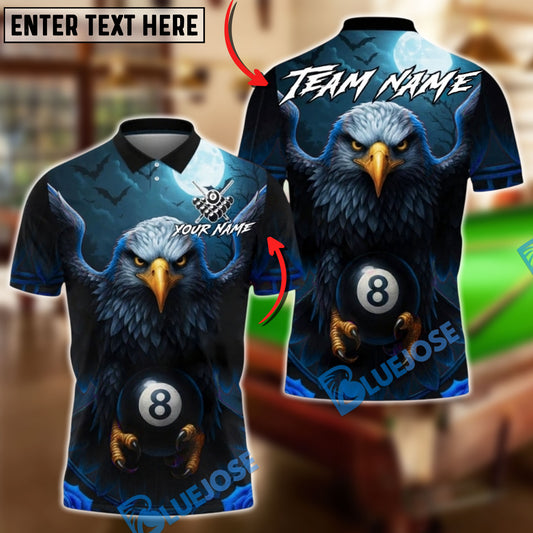 BlueJose Billiards 8 Ball American Eagle Moonlight Personalized Name, Team Name Unisex Shirt (4 Colors)