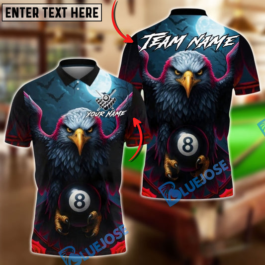 BlueJose Billiards 8 Ball American Eagle Moonlight Personalized Name, Team Name Unisex Shirt (4 Colors)