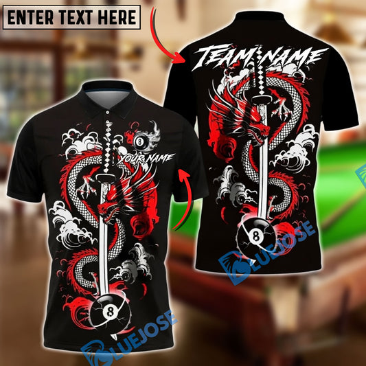 BlueJose Billiards 8 Ball Dragon Sword Personalized Name, Team Name Unisex Shirt (4 Colors)