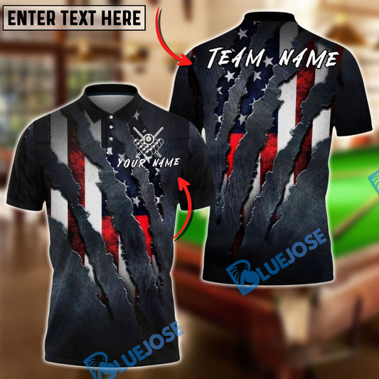BlueJose Billiards Ball 8 American Flag Claw Ripped Patriotic Style Customized Name, Team Name 3D Shirt
