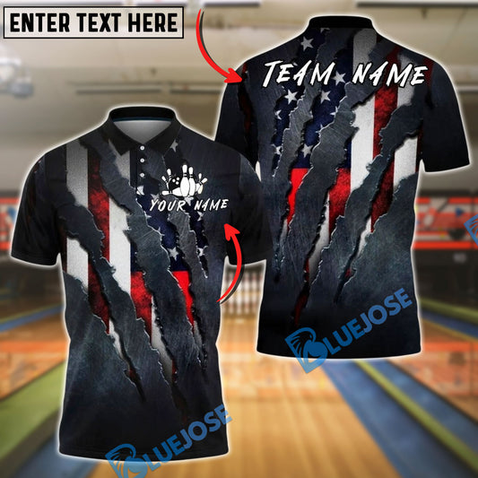 BlueJose Bowling And Pins American Flag Claw Ripped Patriotic Style Personalized Shirt