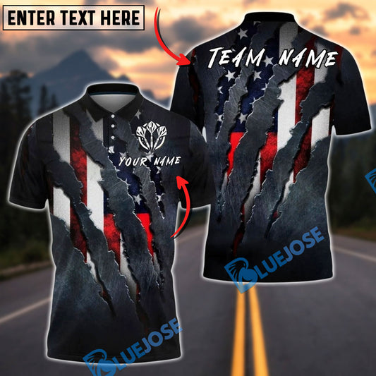 BlueJose Darts American Flag Claw Ripped Patriotic Style Personalized Name Shirt