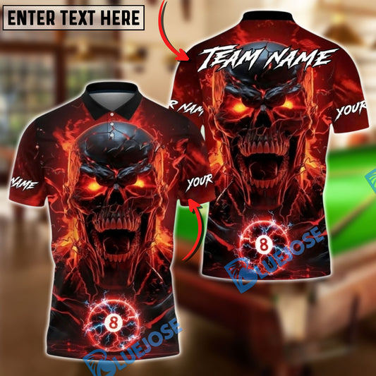 BlueJose Billiards 8 Ball Skull Hellfire Rage Personalized Name, Team Name Unisex Shirt (4 Colors)
