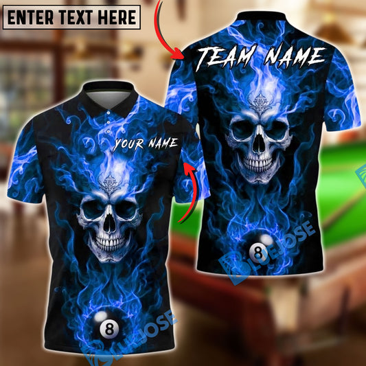 BlueJose Billiards 8 Ball Skull Fire Lord Personalized Name, Team Name Unisex Shirt (4 Colors)