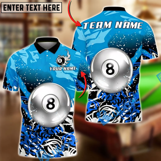 BlueJose Billiards 8 Ball Silver Splash Art Personalized Name, Team Name Unisex Shirt (4 Colors)
