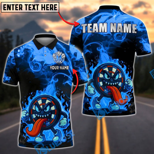 BlueJose Darts Dartboard Cartoon Crazy Flame Personalized Name, Team Name Unisex Shirt (4 Colors)