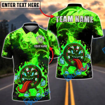 BlueJose Darts Dartboard Cartoon Crazy Flame Personalized Name, Team Name Unisex Shirt (4 Colors)