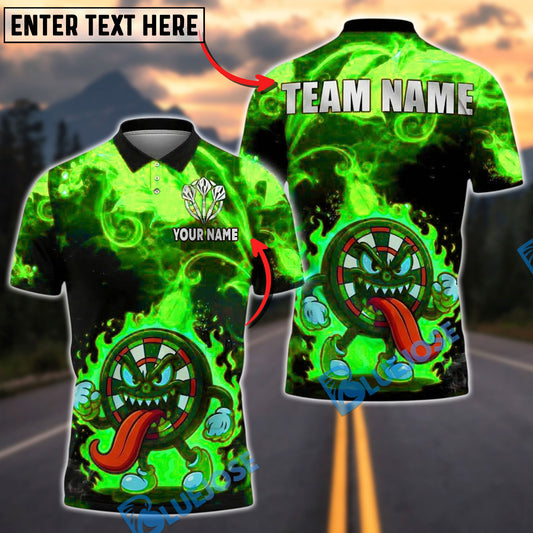 BlueJose Darts Dartboard Cartoon Crazy Flame Personalized Name, Team Name Unisex Shirt (4 Colors)