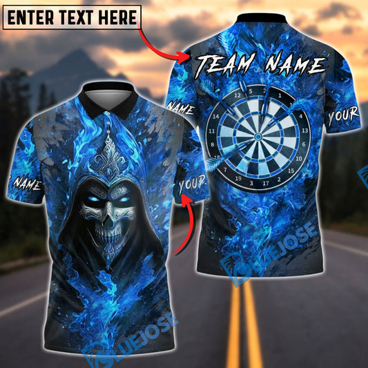 BlueJose Darts Flame Skull Fire Reaper Personalized Name, Team Name Unisex Shirt (4 Colors)