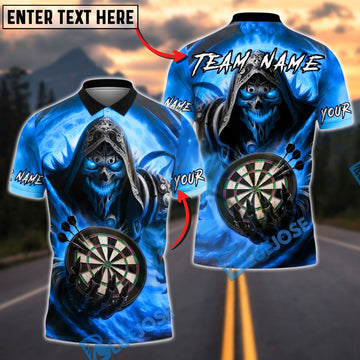 BlueJose Darts Reaper Ghost Skull Personalized Name, Team Name Unisex Shirt (4 Colors)