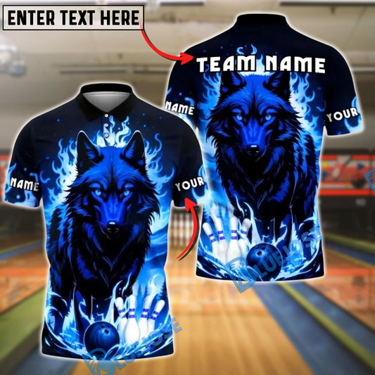 BlueJose Bowling And Pins Flame Wolf Customized Name, Team Name 3D Shirt (4 Colors)
