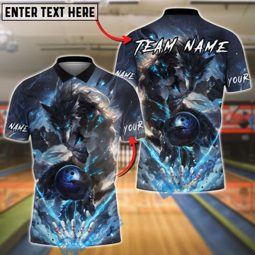 BlueJose Bowling And Pins Wolf Fiery Werewolf Flame Customized Name, Team Name 3D Shirt (4 Colors)