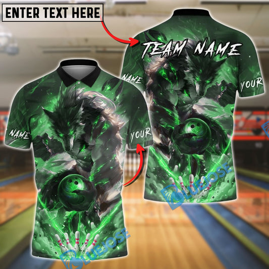 BlueJose Bowling And Pins Wolf Fiery Werewolf Flame Customized Name, Team Name 3D Shirt (4 Colors)